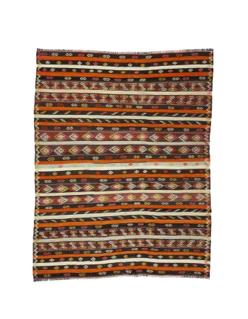 Embroidered Vintage Turkish Kilim Rug - 7`3" x 9`0"