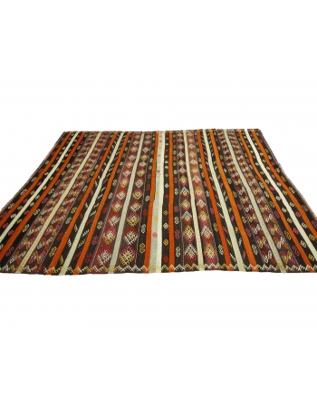 Embroidered Vintage Turkish Kilim Rug - 7`3" x 9`0"