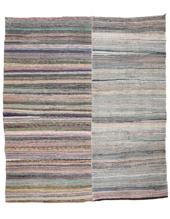 Large Vintage Striped Turkish Rag Rug - 9`8" x 11`2"