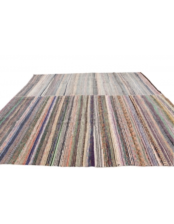 Large Vintage Striped Turkish Rag Rug - 9`8" x 11`2"