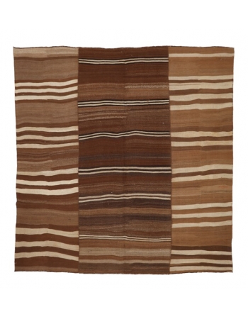 Square Striped Vintage Brown Kilim Rug - 8`10" x 9`2"