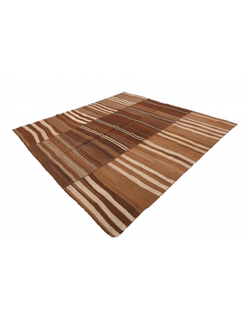 Square Striped Vintage Brown Kilim Rug - 8`10" x 9`2"