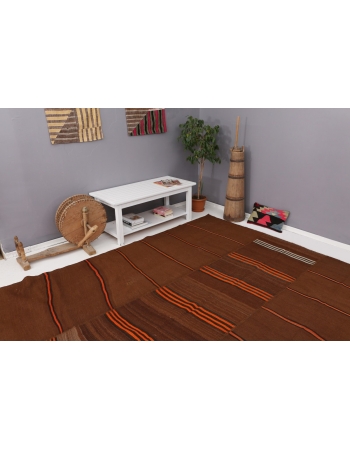 Brown & Orange Large Kilim Rug - 8`4" x 11`3"