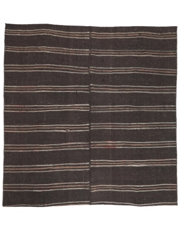 Striped Square Vintage Brown Kilim Rug - 8`8" x 8`8"