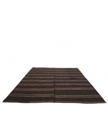 Striped Square Vintage Brown Kilim Rug - 8`8" x 8`8"