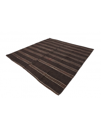 Striped Square Vintage Brown Kilim Rug - 8`8" x 8`8"