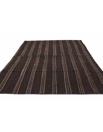 Striped Square Vintage Brown Kilim Rug - 8`8" x 8`8"