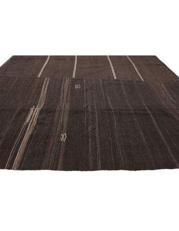 Large Unique Brown Vintage Kilim Rug - 11`10" x 12`10"