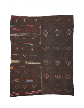 Colorful Embroidered Large Brown Kilim Rug - 10`6" x 12`0"