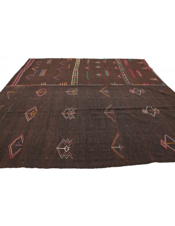 Colorful Embroidered Large Brown Kilim Rug - 10`6" x 12`0"