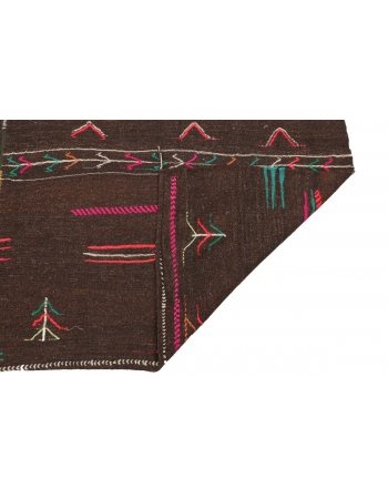 Colorful Embroidered Large Brown Kilim Rug - 10`6" x 12`0"