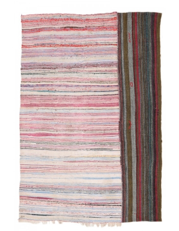 Unique Colorful Vintage Turkish Rag Rug - 7`3" x 9`10"