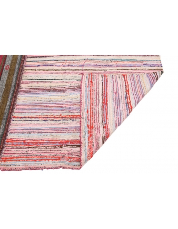 Unique Colorful Vintage Turkish Rag Rug - 7`3" x 9`10"