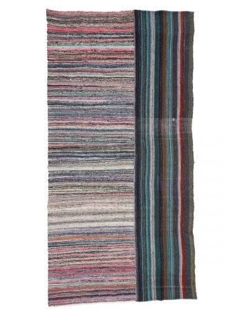 Unique Striped Vintage Rag Rug - 7`6" x 14`11"