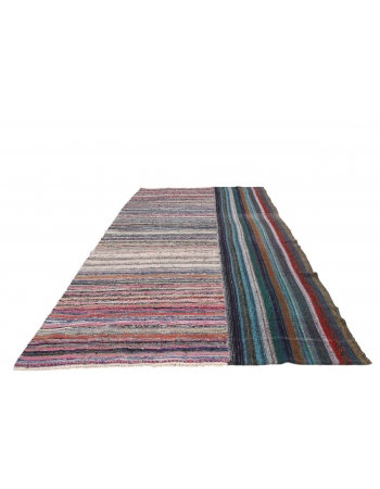 Unique Striped Vintage Rag Rug - 7`6" x 14`11"