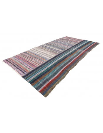 Unique Striped Vintage Rag Rug - 7`6" x 14`11"