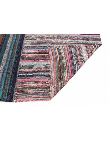 Unique Striped Vintage Rag Rug - 7`6" x 14`11"