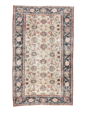 Floral Vintage Turkish Oushak Rug - 4`1" x 6`8"