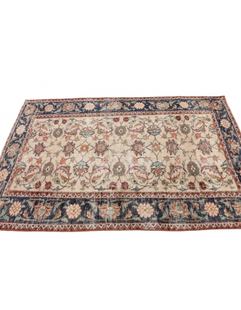 Floral Vintage Turkish Oushak Rug - 4`1" x 6`8"