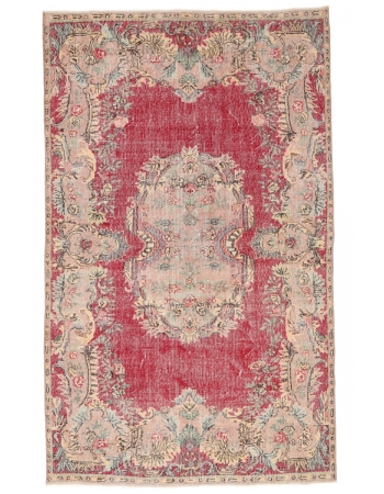 Vintage Distressed Turkish Oushak Rug - 5`11" x 9`7"