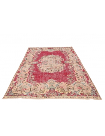 Vintage Distressed Turkish Oushak Rug - 5`11" x 9`7"