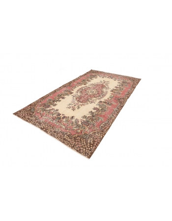 Distressed Vintage Turkish Oushak Rug - 5`7" x 9`9"