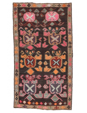 Vintage Unique Turkish Kars Kilim Rug - 5`3" x 9`6"