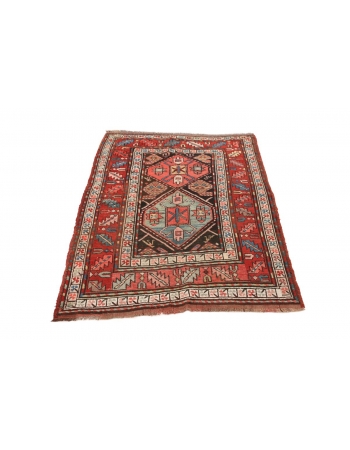 Antique Decorative Caucasian Wool Rug - 3`7" x 4`11"