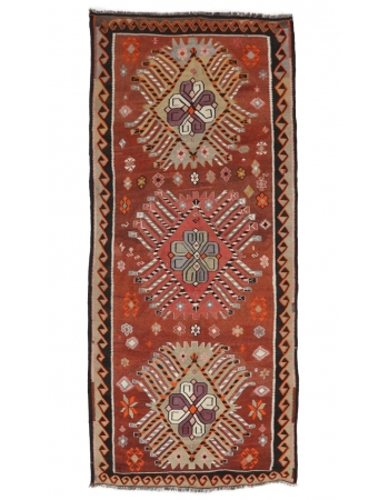 One Of a Kind Vintage Turkish Kilim - 5`7" x 11`10"