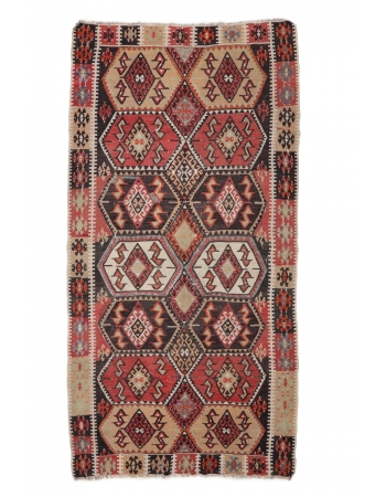 Vintage Decorative Turkish Kilim Rug - 5`6" x 10`11"