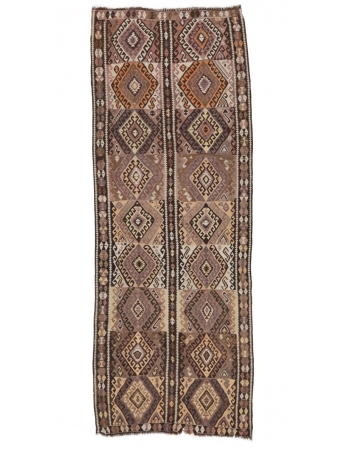 Decorative Vintage Brown Kars Kilim Rug - 4`3" x 11`7"