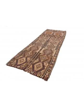 Decorative Vintage Brown Kars Kilim Rug - 4`3" x 11`7"