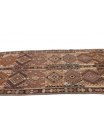 Decorative Vintage Brown Kars Kilim Rug - 4`3" x 11`7"