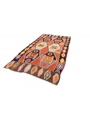 Unique Vintage Turkish Kilim Rug - 5`11" x 10`2"