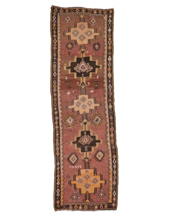 Vintage Decorative Turkish Kars Kilim Rug - 4`5" x 14`0"