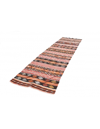 Vintage Turkish Decorative Kilim Runner - 3`5" x 11`8"