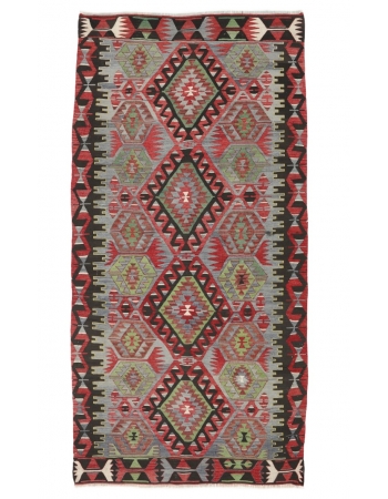 Vintage One Of a Kind Turkish Kilim Rug - 5`1" x 10`2"