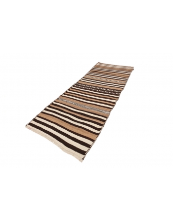 Striped Modern Brown Kilim Runner - 3`5" x 9`5"