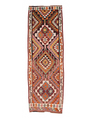 Colorful Vintage Kilim Runner Rug - 3`7" x 10`10"