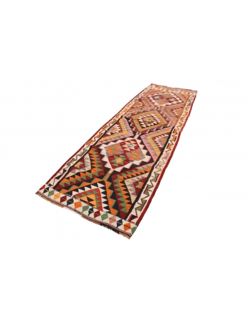 Colorful Vintage Kilim Runner Rug - 3`7" x 10`10"