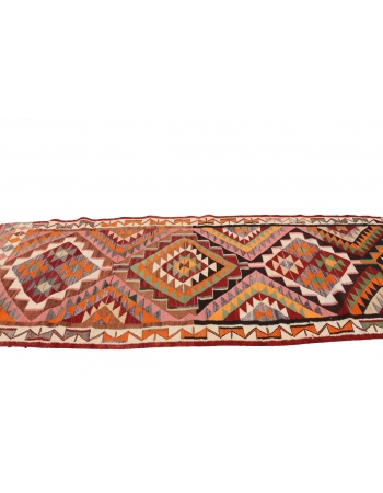 Colorful Vintage Kilim Runner Rug - 3`7" x 10`10"