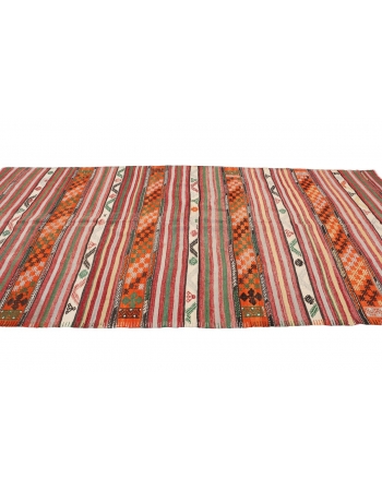 Embroidered Vintage Turkish Kilim Rug - 5`7" x 11`2"