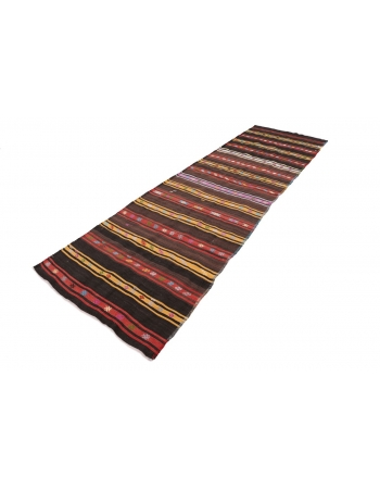 Striped Vintage Turkish Kilim Rug - 3`7" x 11`8"