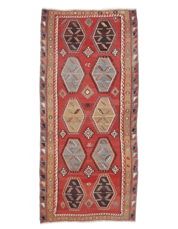 Vintage Decorative Turkish Kilim Rug - 4`7" x 10`0"