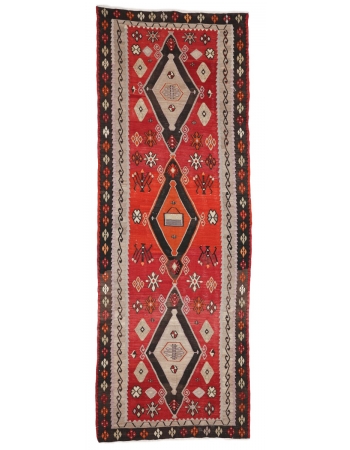 Decorative Vintage Turkish Kilim Rug - 5`0" x 15`1"