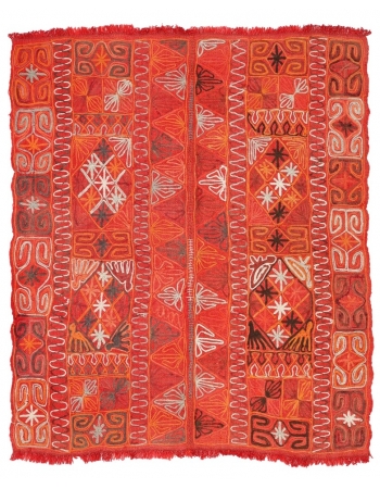 Orange Embroidered Arabi Kilim Rug - 4`9" x 5`7"