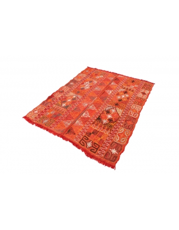 Orange Embroidered Arabi Kilim Rug - 4`9" x 5`7"