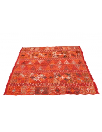 Orange Embroidered Arabi Kilim Rug - 4`9" x 5`7"
