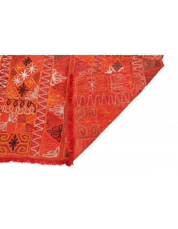 Orange Embroidered Arabi Kilim Rug - 4`9" x 5`7"