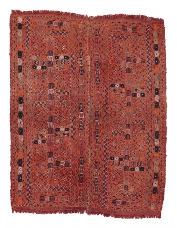 Embroidered Vintage Decorative Arabi Kilim - 5`0" x 6`7"
